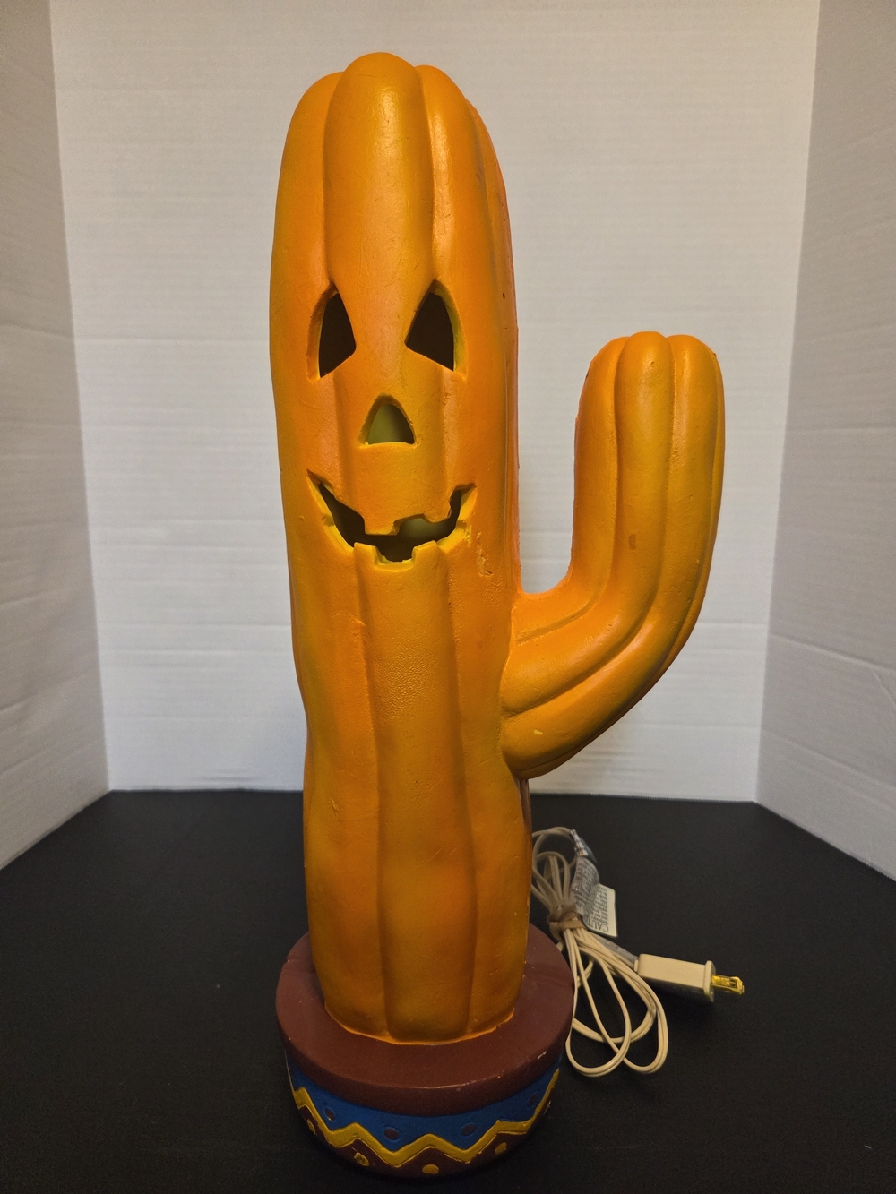 Vtg 1995 Trendmasters Foam Blow Mold Cactus Jack O Lantern Halloween Lighted 18"